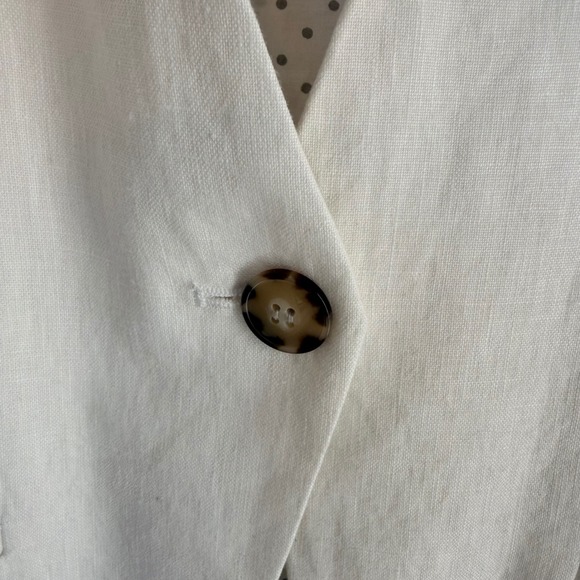 Gibson White Linen Blazer Ruched Sleeves Collarless One Button Workwear Medium - Picture 8 of 15